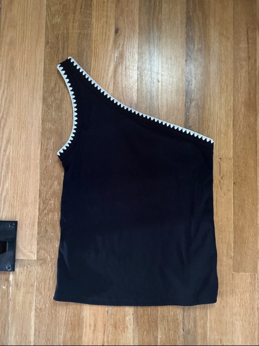 M. Old Navy Black One-Shoulder Women's Top with White Trim